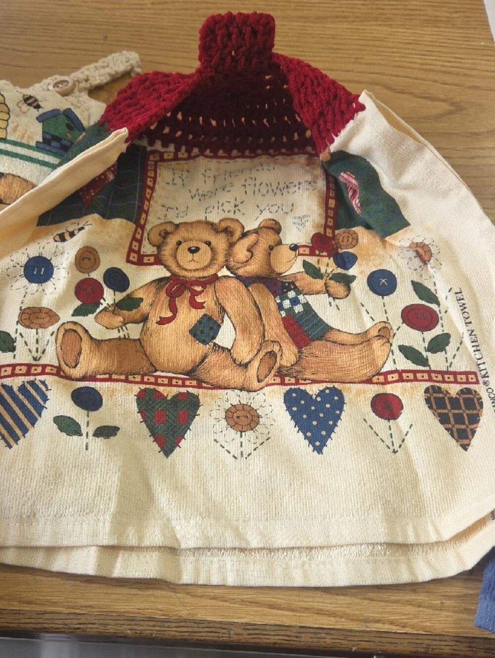 Blue Bear Appliqué Kitchen Towel with Sailboat